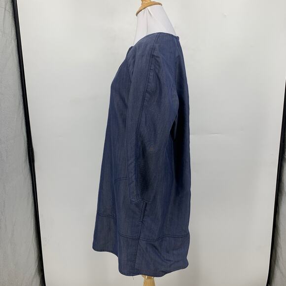 Vince Shirt Dress Womens S Small Chambray Bracelet Sleeve Quarter Zip Mini Work - Picture 4 of 13